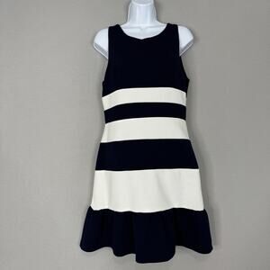 Hutch Dress Womens Small Striped Ribbed Knit Ruffle Hem Fitted Nautical Party